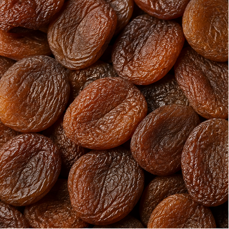 Organic whole dried apricots extreme close-up