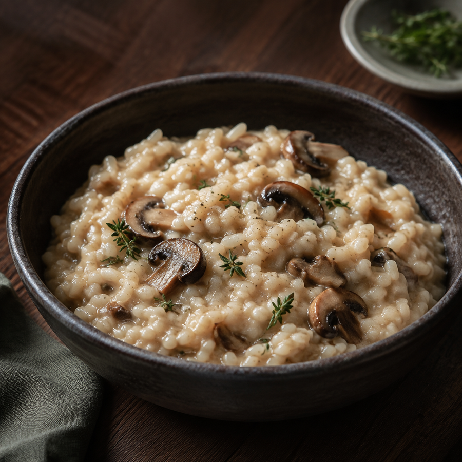 Creamy mushroom arborio rice risotto