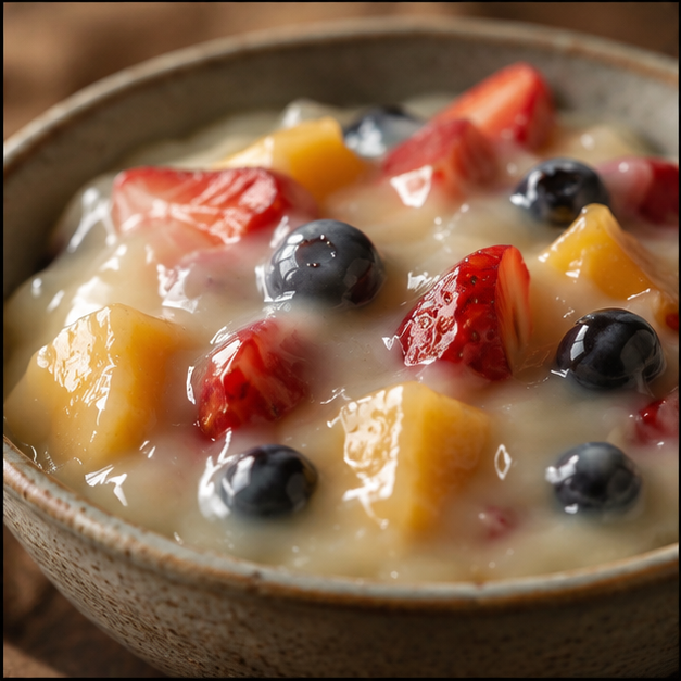 Fruit pudding thickened with arrowroot