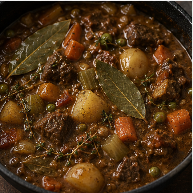 Bay leaves in a vegetable stew