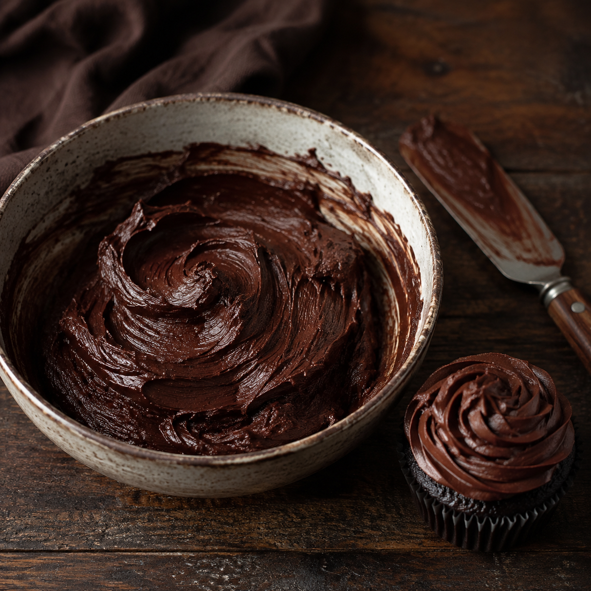 Dark cocoa spread used in cake icing