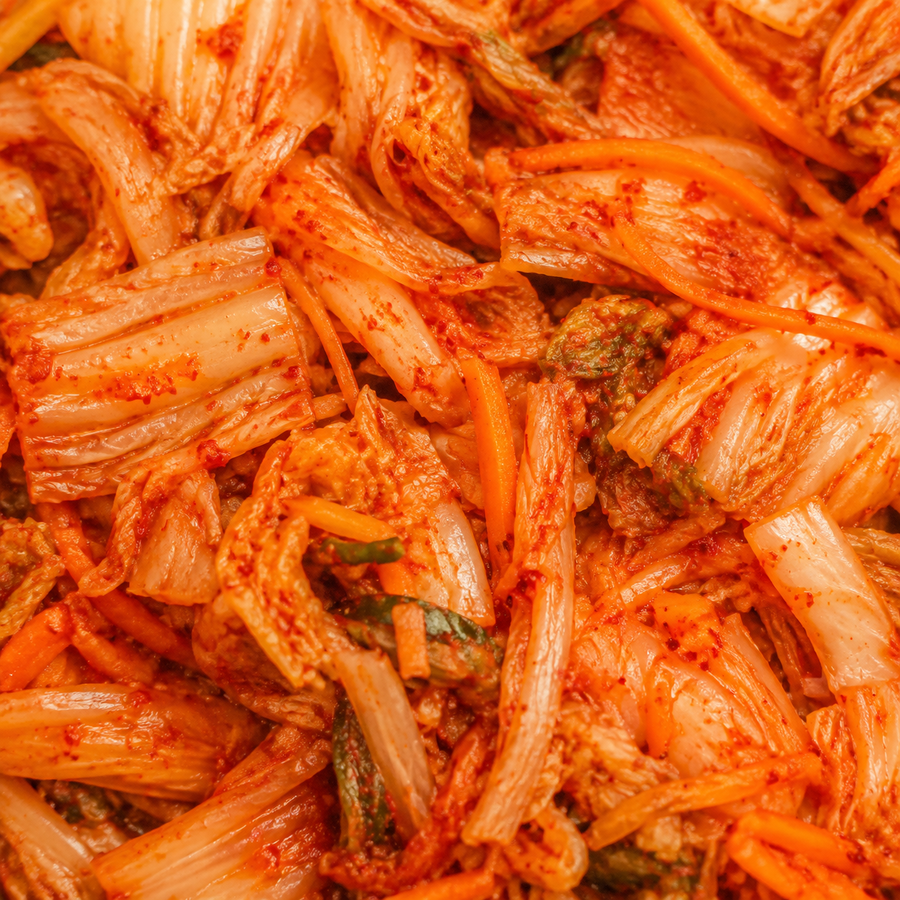 Extreme close-up of organic vegetable kimchi