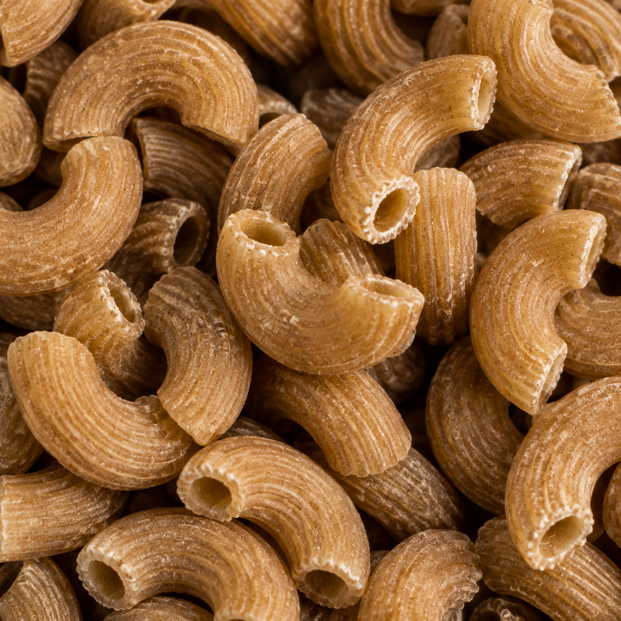 Biona Organic Wholewheat Macaroni — extreme close-up product hero