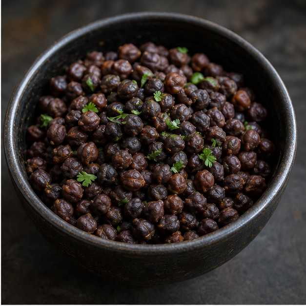 Cooked organic black chickpeas