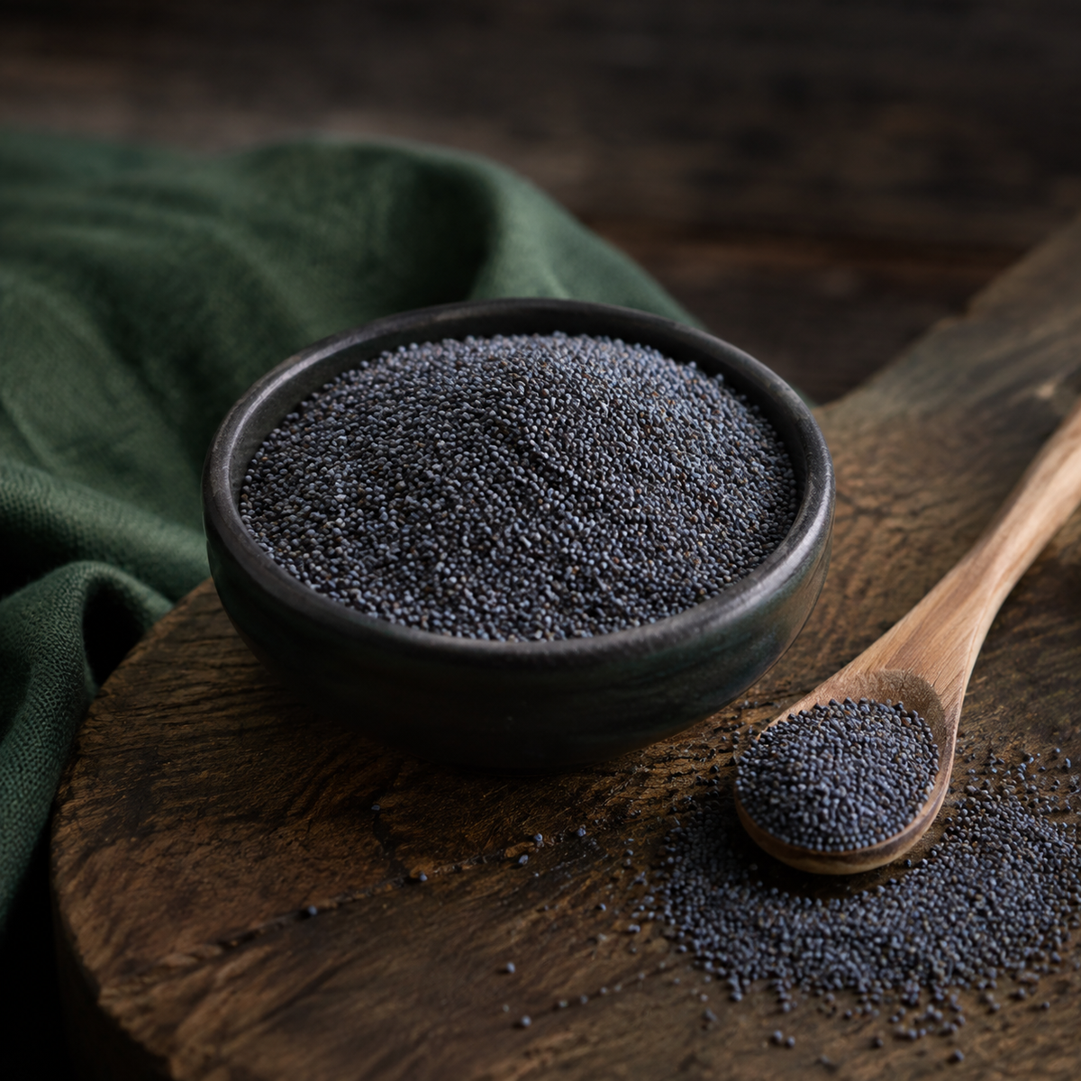 Organic blue poppy seeds serving suggestion