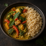 Organic brown jasmine rice with Thai curry