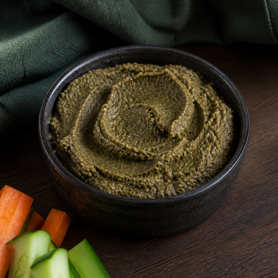 Organic roasted pumpkin seed butter served as a savoury dip