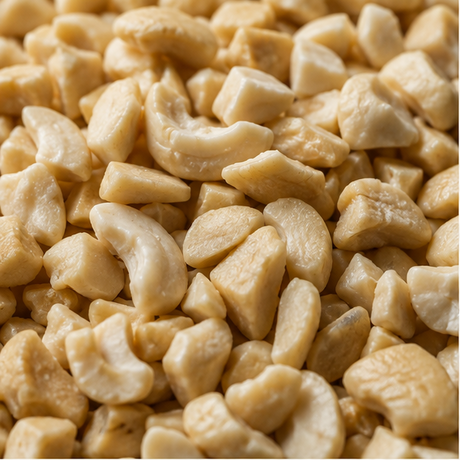 Cashew nut pieces extreme close-up