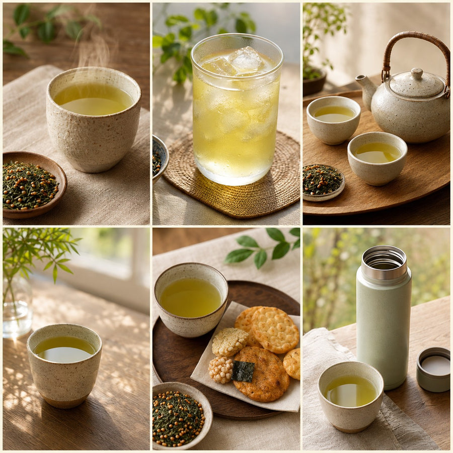 Clearspring Organic Genmaicha Green Tea Bags — six serving ideas