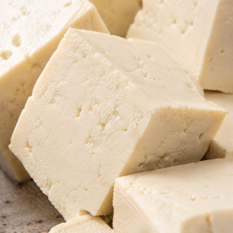 Extreme close-up of firm tofu