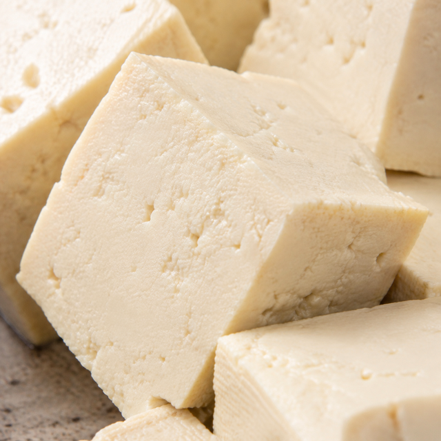 Extreme close-up of firm tofu