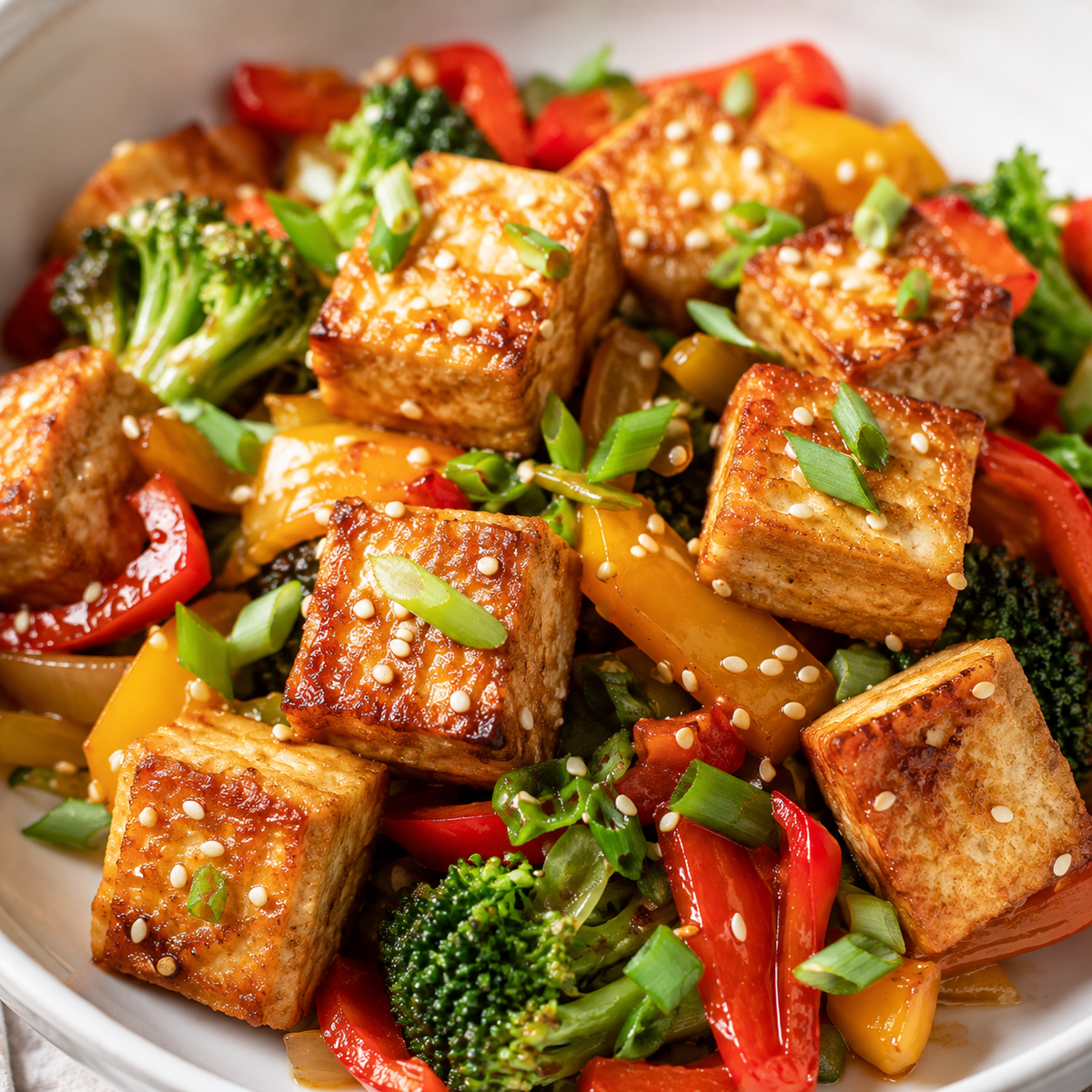 Firm tofu vegetable stir-fry serving idea