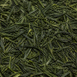 Extreme close-up of organic Sencha green tea leaves