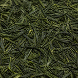 Extreme close-up of organic Sencha green tea leaves