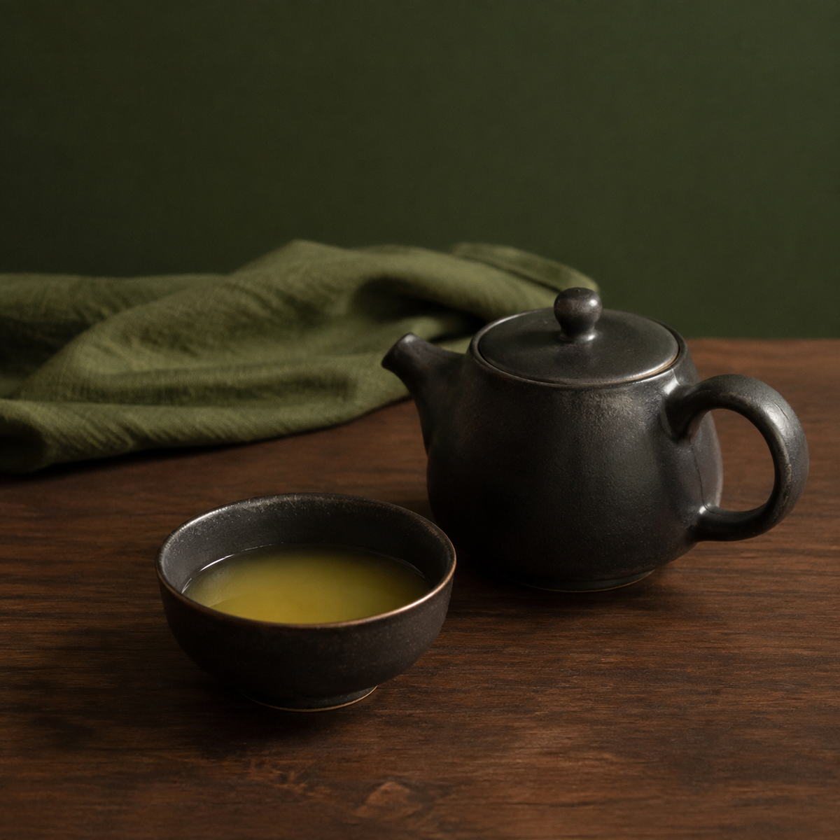 Clipper decaf green tea served with ceramic teapot