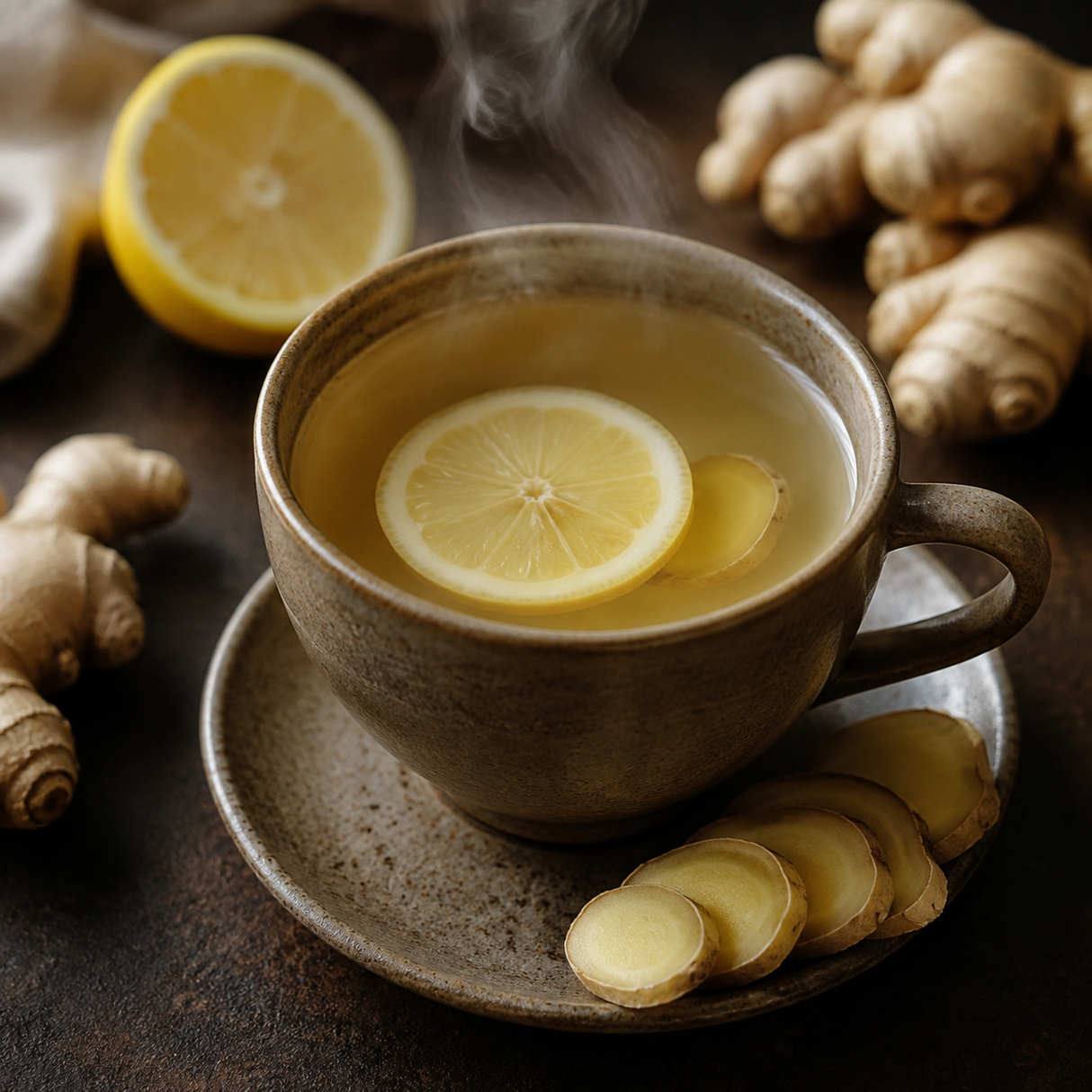 Clipper lemon and ginger infusion served hot