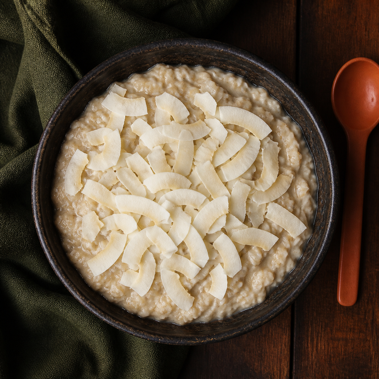 Porridge topped with coconut chips