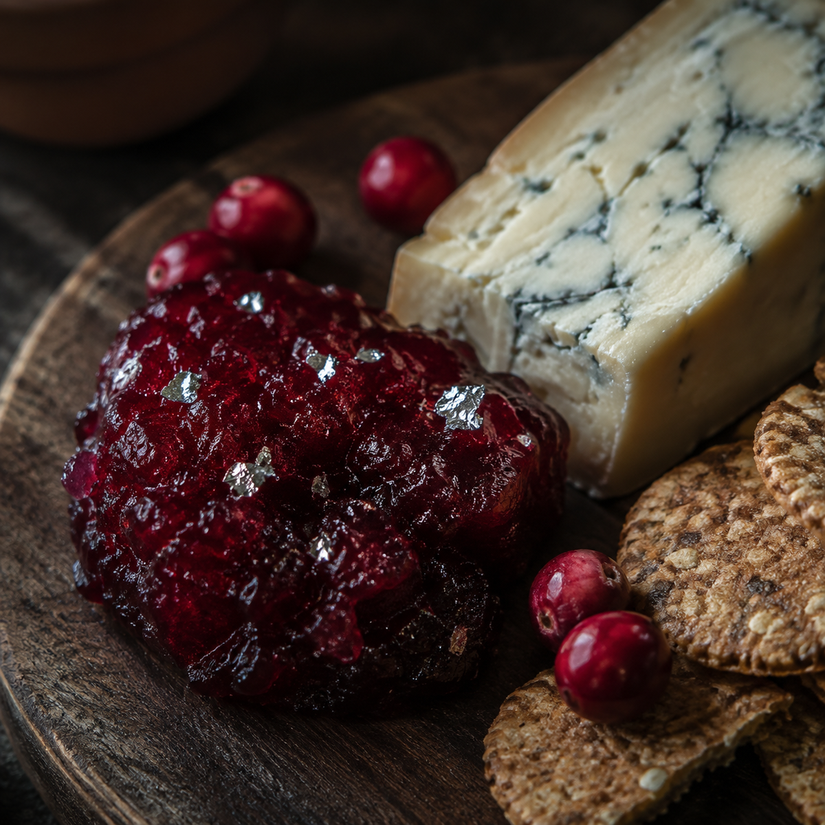 Cranberry Silver Jelly with cheese and crackers