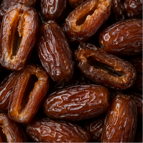 Pitted free-flow dates extreme close-up