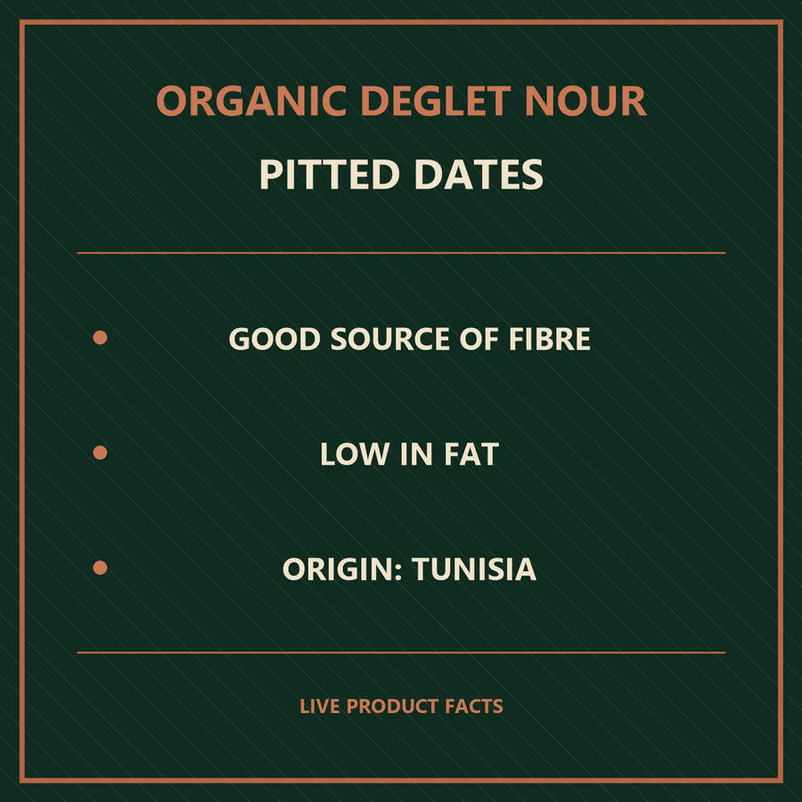Organic Deglet Nour pitted dates product facts