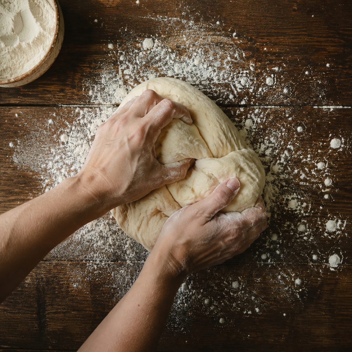 Bread dough preparation with strong white flour