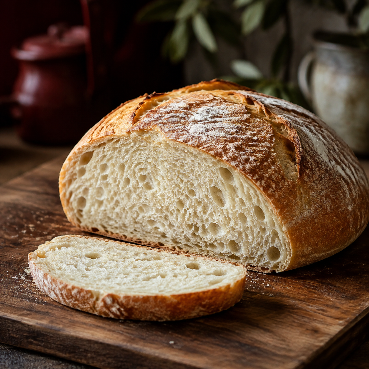 Fresh white sourdough loaf serving suggestion