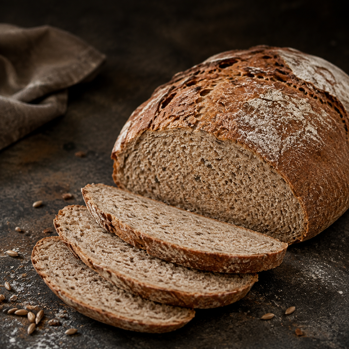 Wholemeal spelt flour baked bread serving suggestion