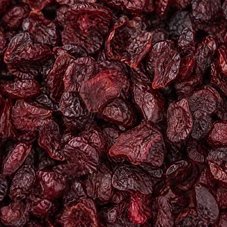 Dried sweetened cranberries extreme close-up