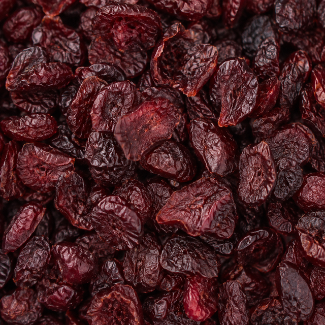 Dried sweetened cranberries extreme close-up