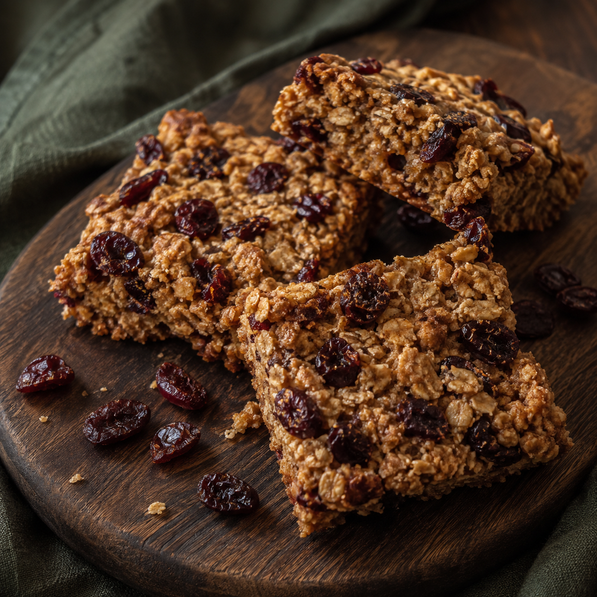 Dried sweetened cranberry flapjacks
