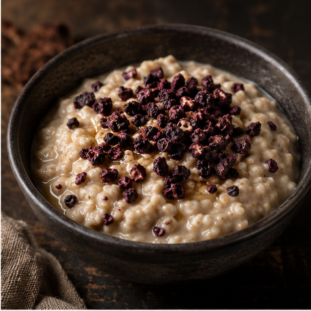 Freeze dried elderberry nibs serving suggestion
