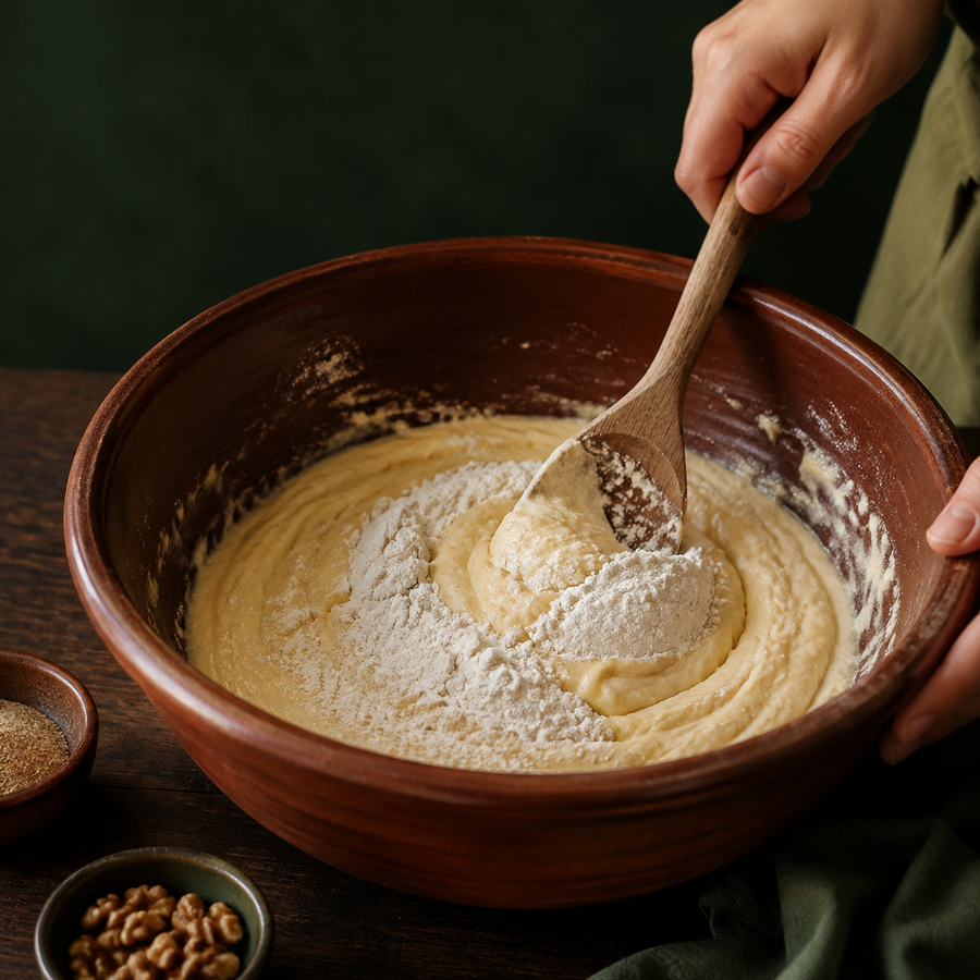 Self raising flour folded into cake batter