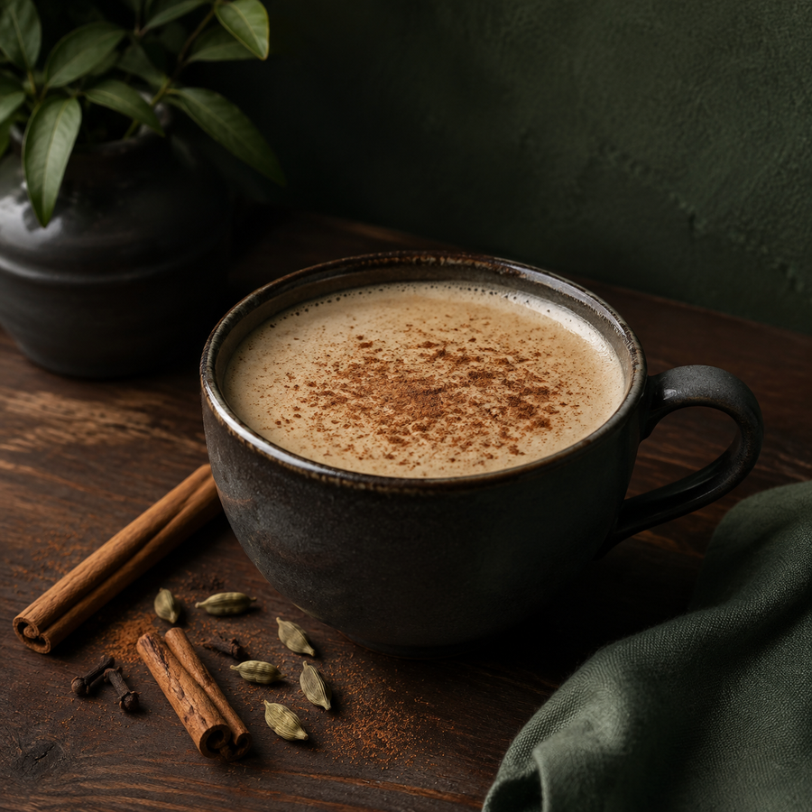 Warm reishi chai latte