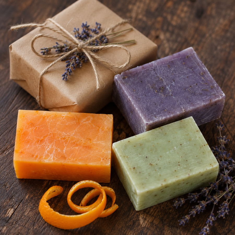 Orange aloe vera and lavender soap gift presentation