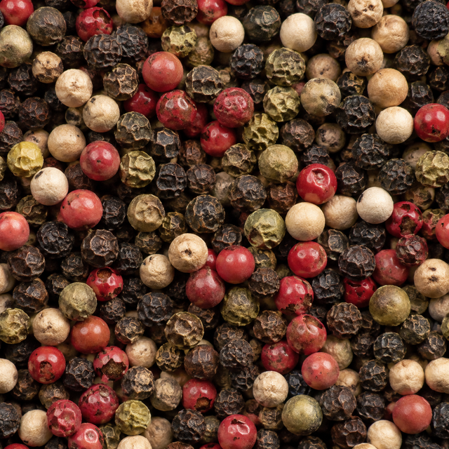Extreme close-up of mixed peppercorns