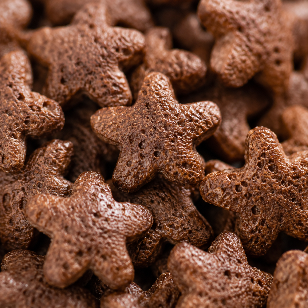 Extreme close-up of chocolate star cereal