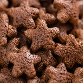 Extreme close-up of chocolate star cereal