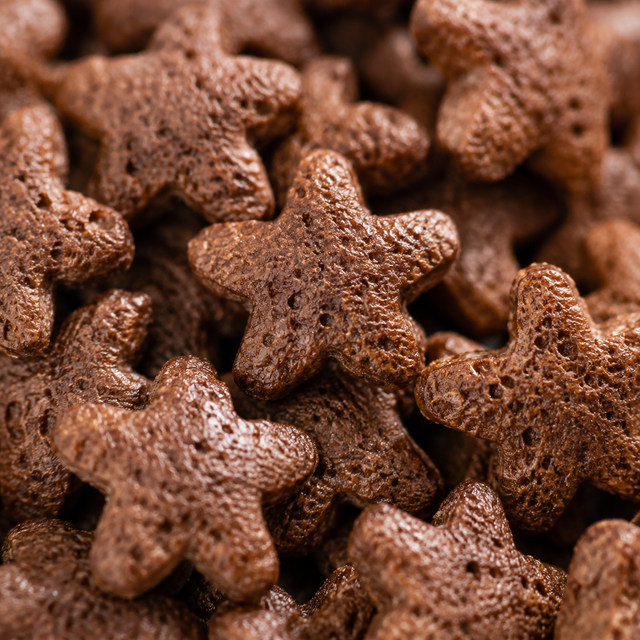 Extreme close-up of chocolate star cereal