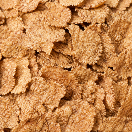 Extreme close-up of organic brown rice fibre flakes
