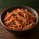 Organic buckwheat penne served with tomato sauce