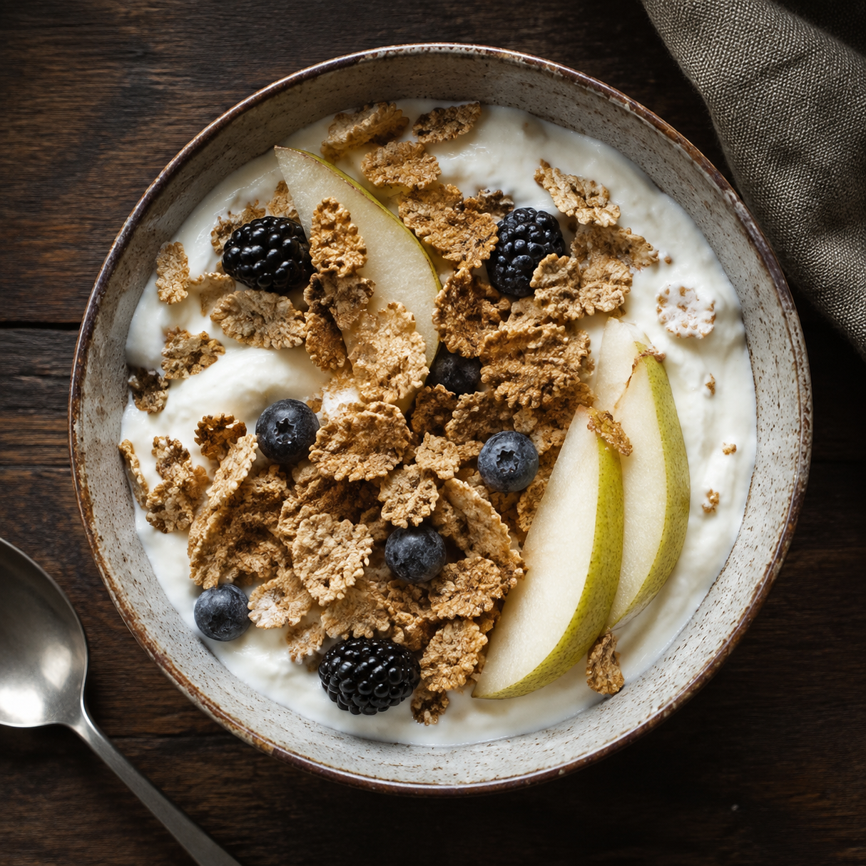 Organic fibre flakes yoghurt bowl