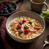 Organic fibre flakes breakfast serving