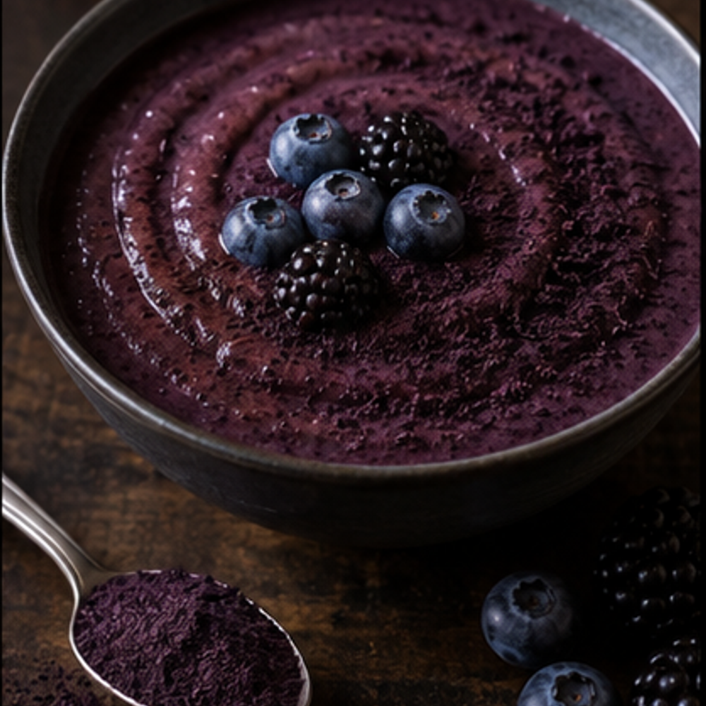Freeze dried blackcurrant powder smoothie bowl