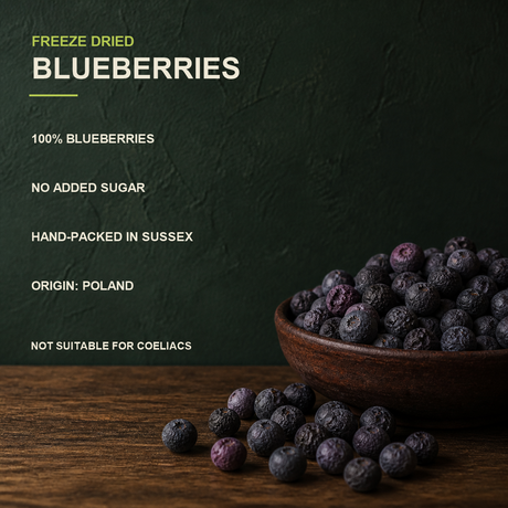 Freeze-dried blueberries product facts and allergen warning