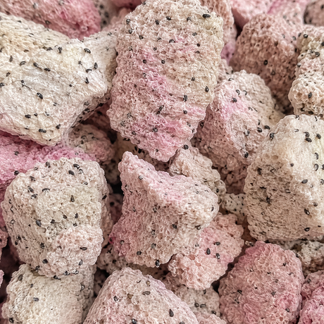 Freeze Dried Dragon Fruit Chunks — extreme close-up