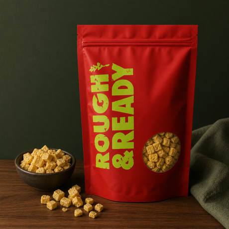 Freeze-dried passion fruit cubes in the Rough & Ready pouch