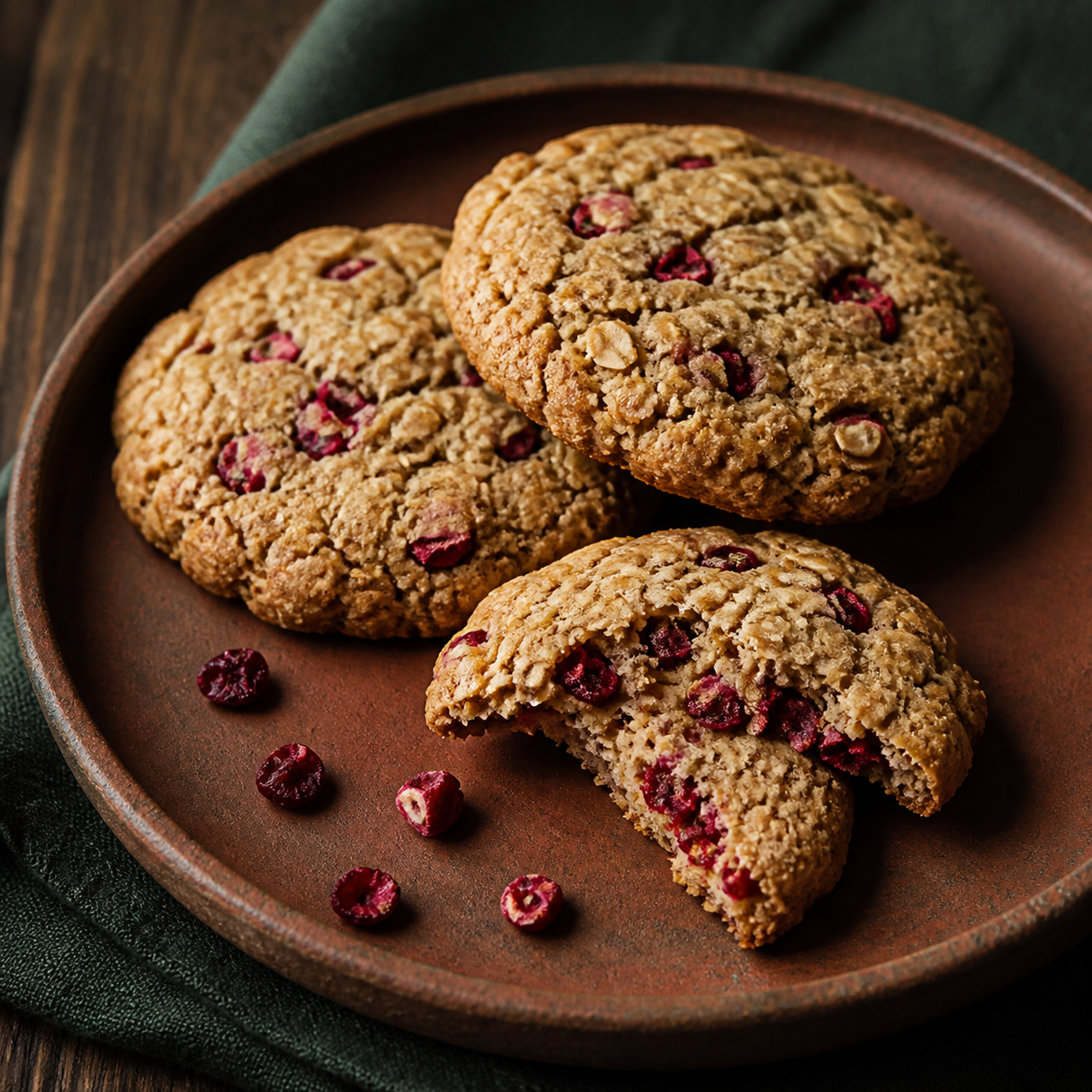 Cookies made with freeze dried pomegranate seeds