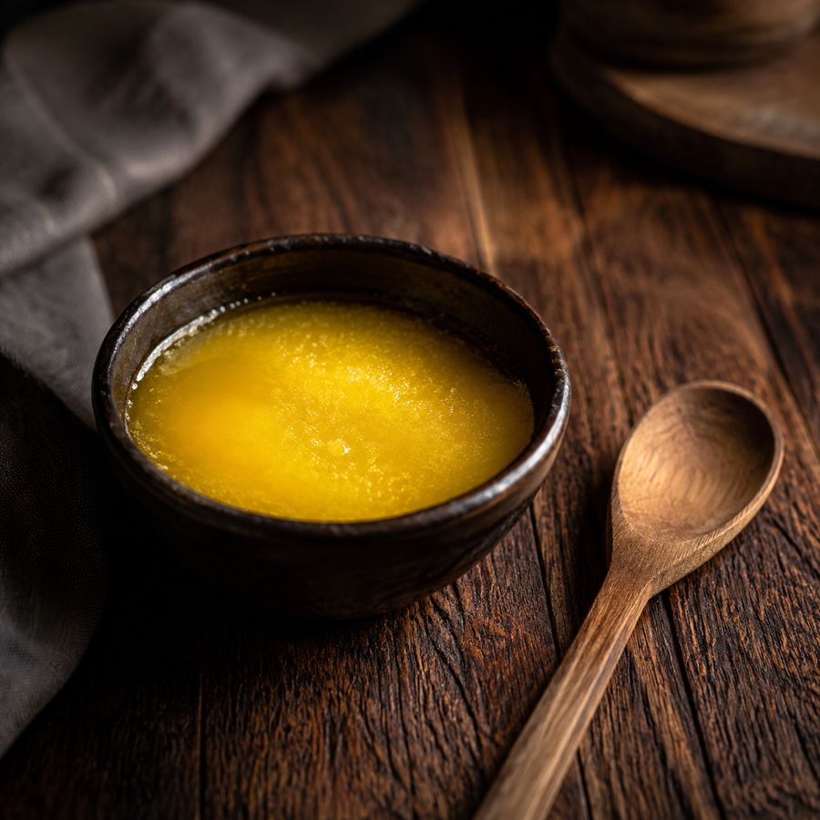 Organic ghee in a ceramic serving bowl