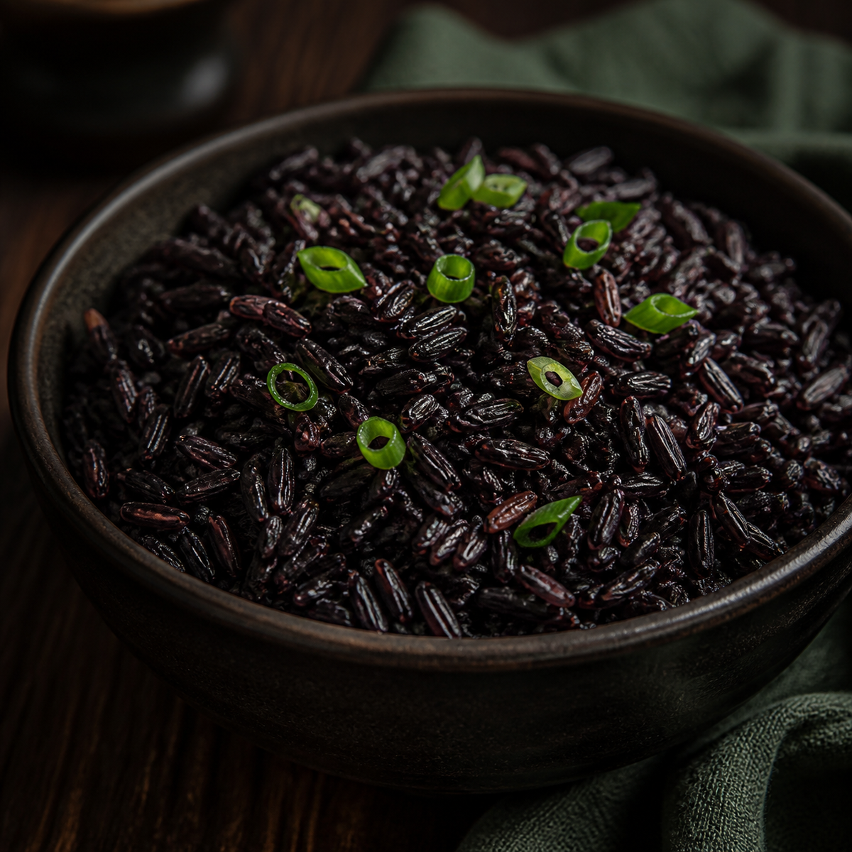 Cooked Organic Black Rice serving suggestion