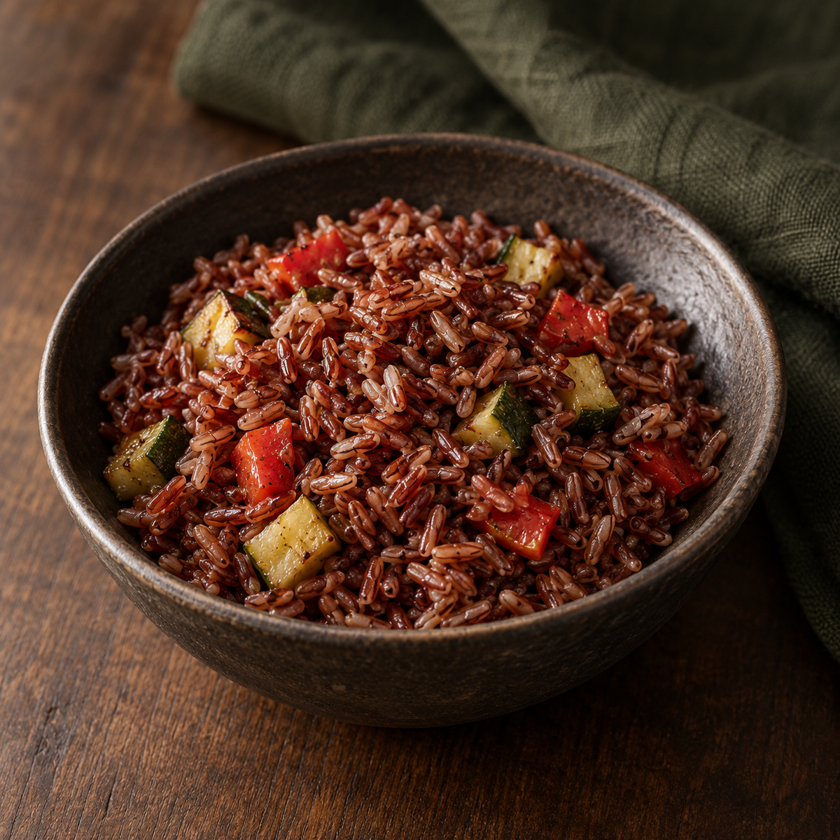 Cooked Infinity Foods Organic Camargue Red Rice with roasted vegetables